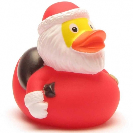 Badeente Weihnachtsmann mit Sack und Glocke  Unser produkten