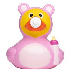 Badeend baby roze met NAAM DR  Kraamkado