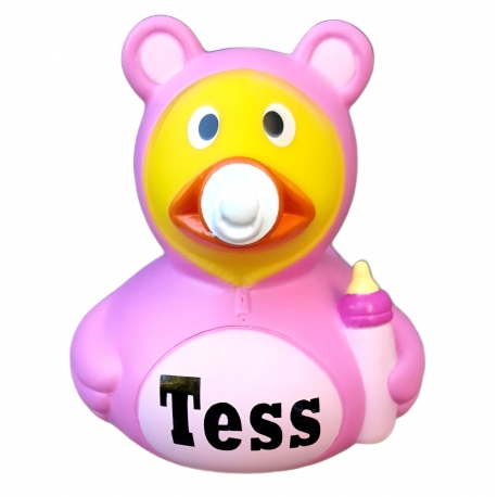 Badeend baby roze met NAAM DR  Kraamkado