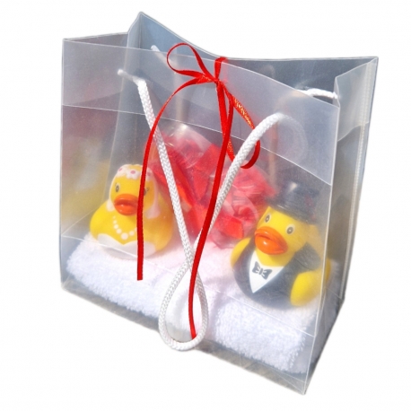 Badeend bruidspaar B kado hartjes confetti  Kadoset enz