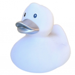 Gummi-ente weiß mit silber Schnabel 8.5 cm B  Weiß