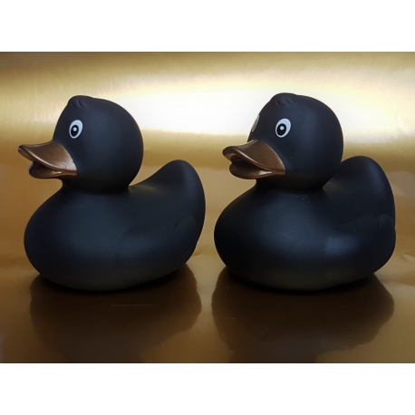 Gummi-ente schwarz mit Goldbronze Schnabel 8 cm B  Schwarz